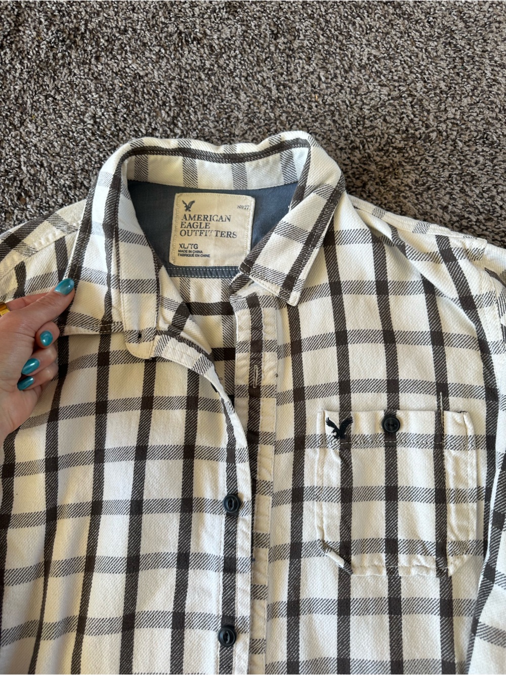 American Eagle Outfitters Cream & Brown Plaid Shirt